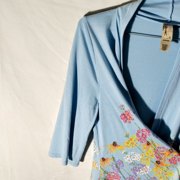 A Walk In The Park Blue Floral Open Front Kimono Cardigan Coastal Grandma Spring - Picture 4 of 9